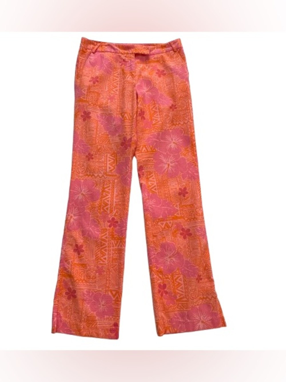 Lilly Pulitzer White Label Orange Pink Floral Sneaky Teaky Pants Size 8